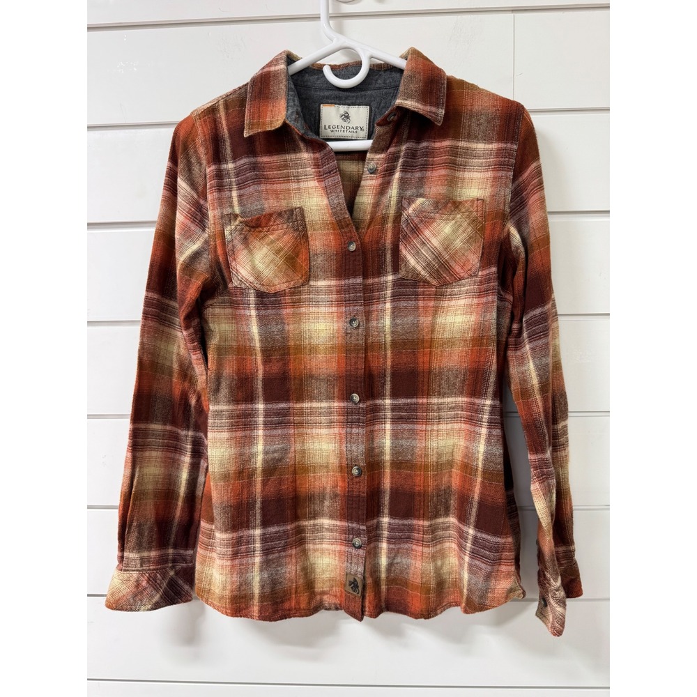 Legendary Whitetails Womens Orange Plaid Flannel Shirt Small Cotton POLW-1000